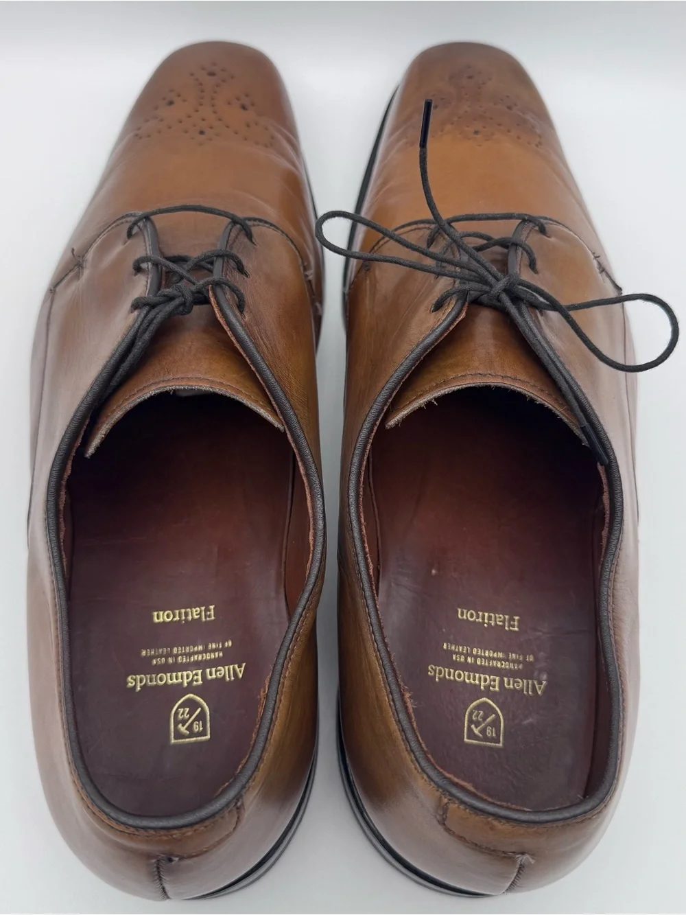 Allen Edmonds Flatiron Cognac Leather Brogue Oxford Shoes Men 13 3E Made in USA